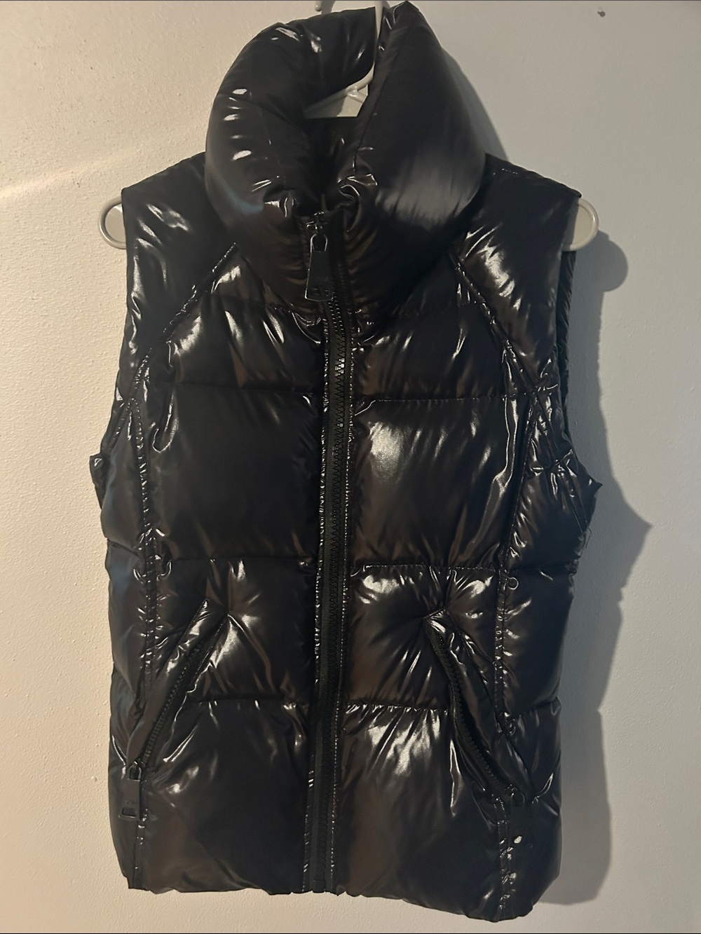 SAM. Shiny Black Puffer Vest with High Collar